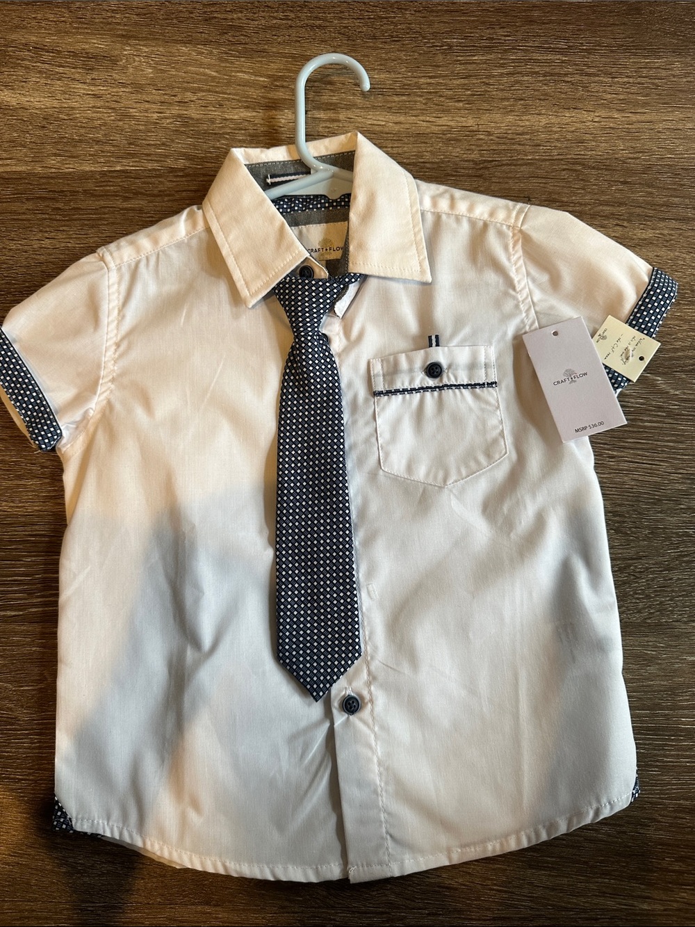 Craft Toddler White Shirt with Navy Patterned Tie